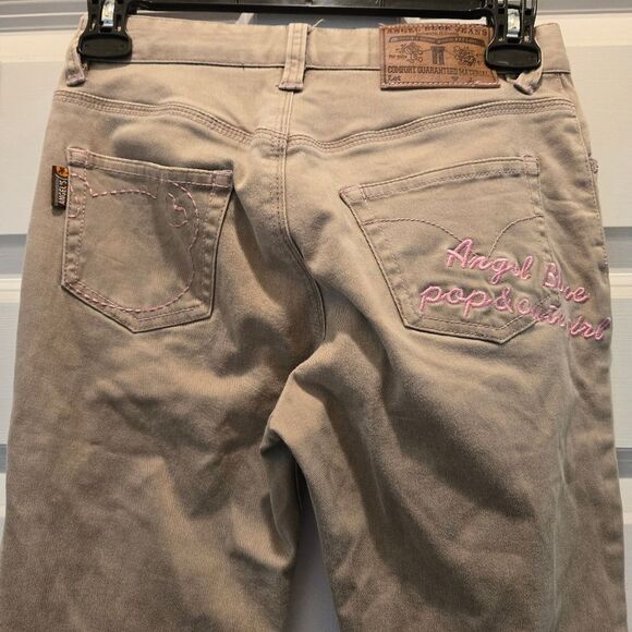 Vintage Y2K Angel Blue Capris 25 Pants Japanese Embroidered Patch Harajuku Flare - Picture 10 of 15